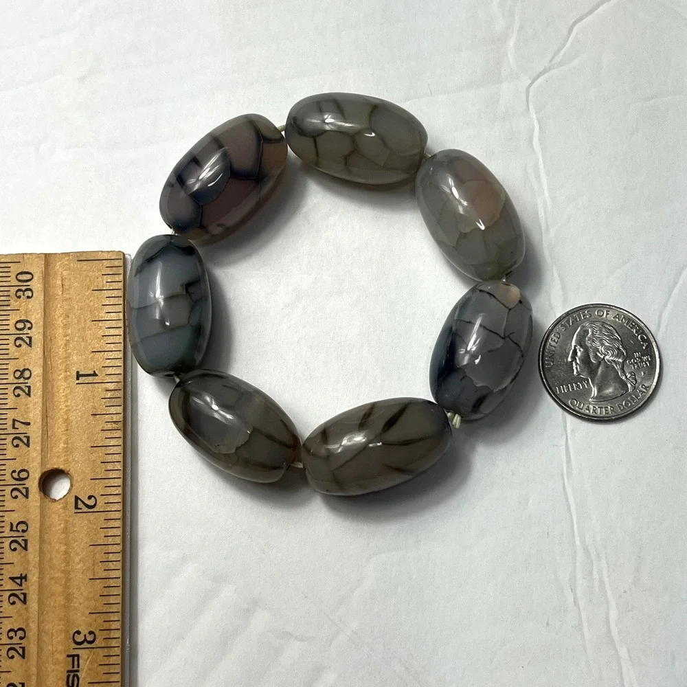 Chunky Dragon Vein Agate Stretch Bracelet Natural Stone Beads Gemstone‎ Jewelry